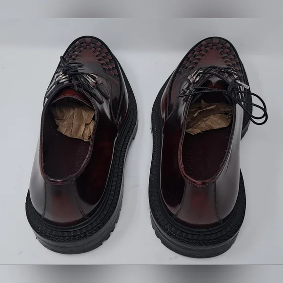 Burberry Mens Shoes Burgundy Leather Woven Lace Up Platform Creepers 11 US 44 EU - Picture 8 of 15